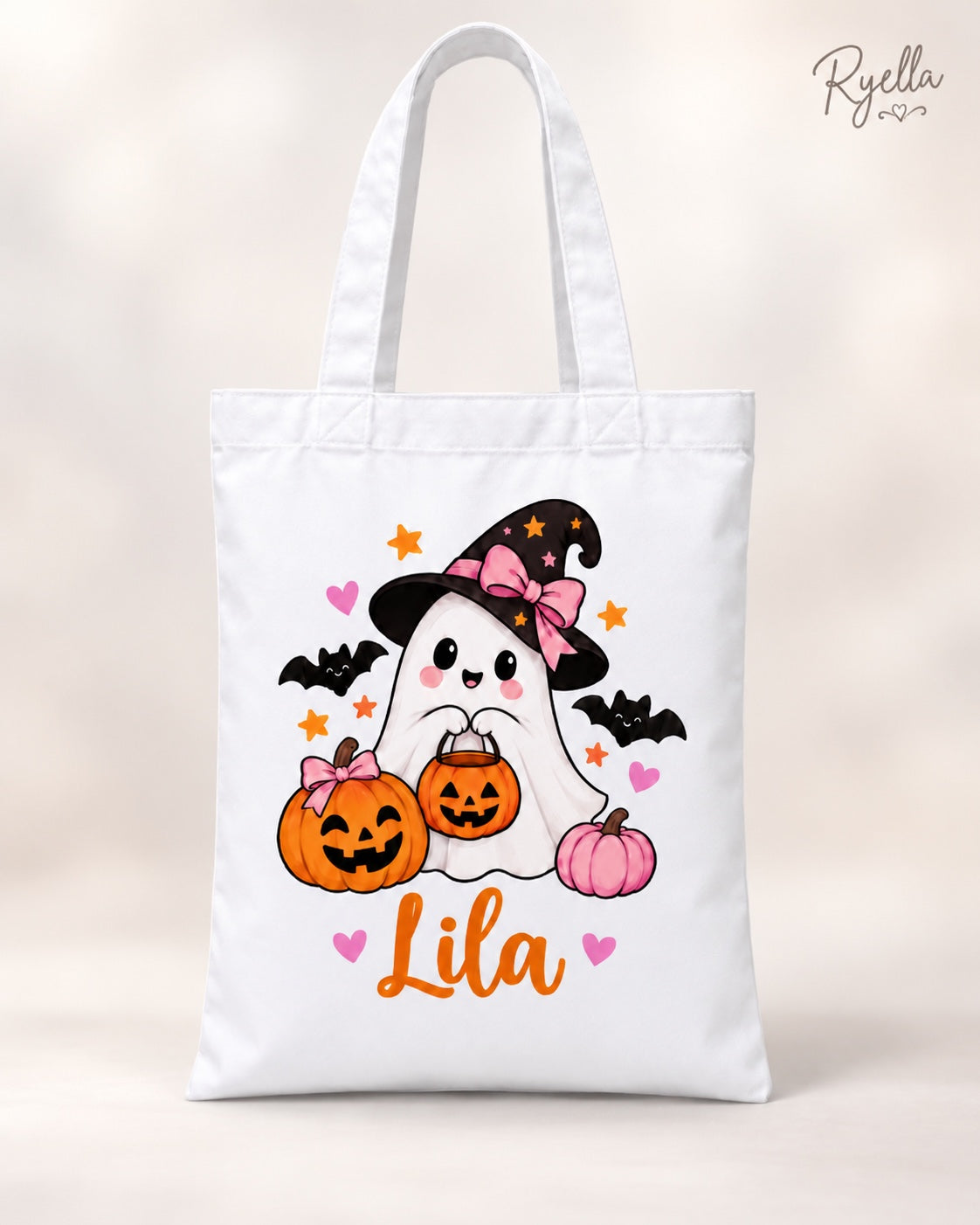 Personalised Cute Ghost Witch Halloween Trick or Treat Bag
