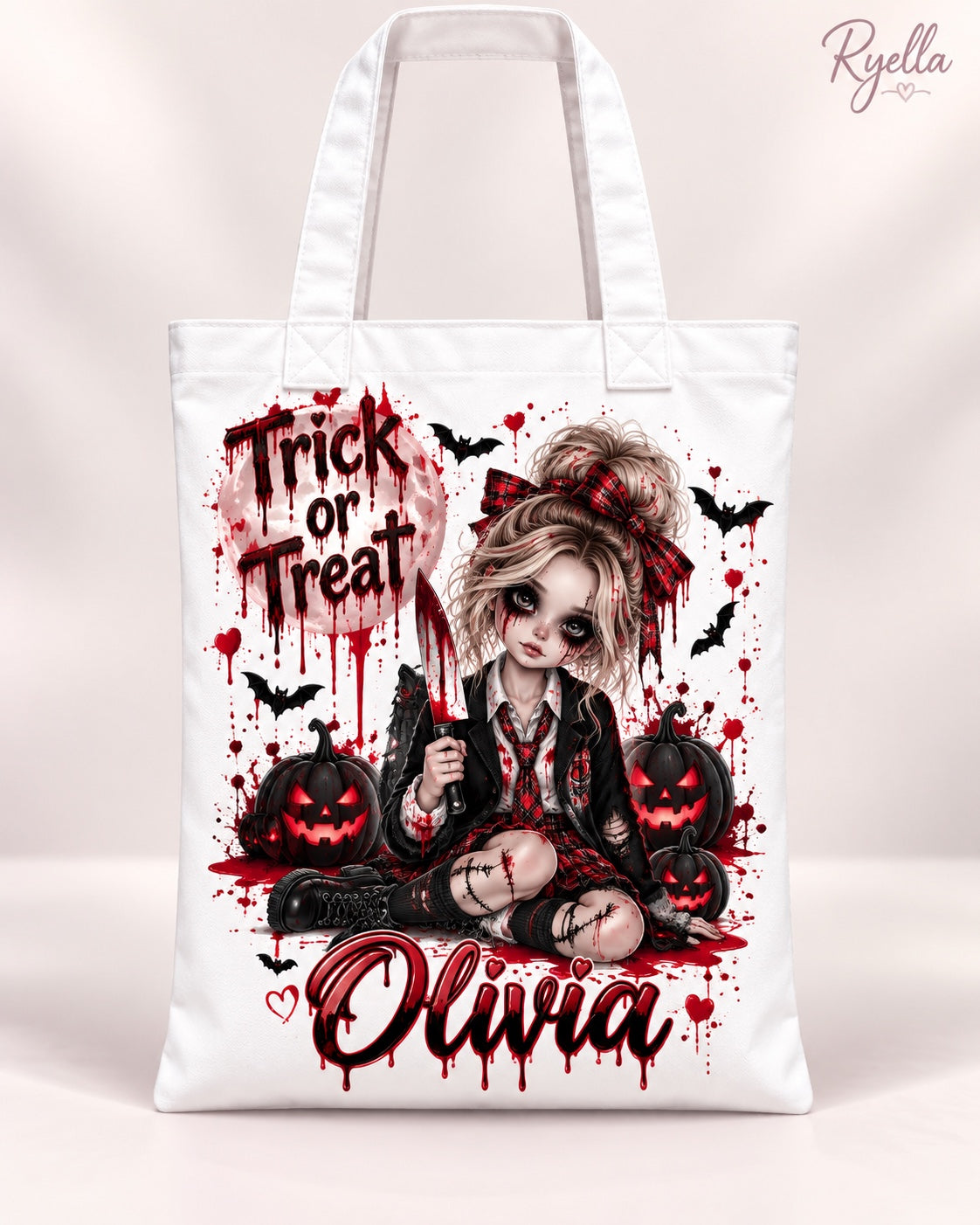Personalised Red Gothic Schoolgirl Halloween Trick or Treat Bag