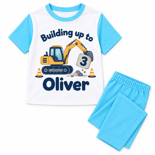 Personalised Boys Construction Birthday Pyjamas – Building Up To