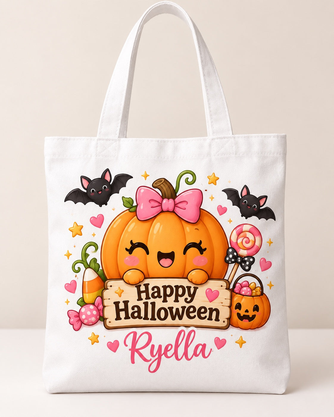 Personalised Cute Pumpkin Halloween Trick or Treat Bag