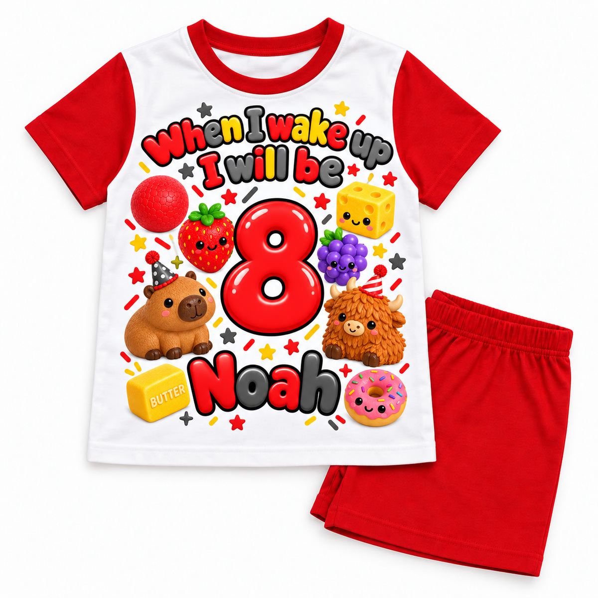 Personalised Birthday Pyjamas — Red Shorts