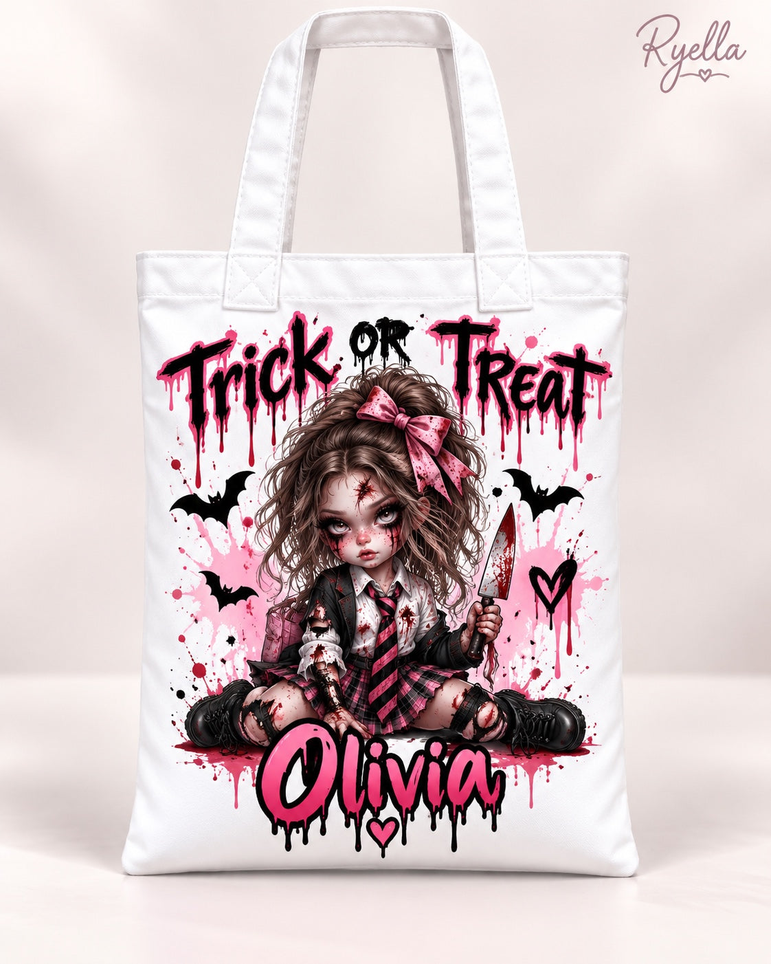 Personalised Pink Gothic Schoolgirl Halloween Trick or Treat Bag