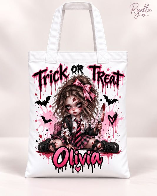 Personalised Pink Gothic Schoolgirl Halloween Trick or Treat Bag