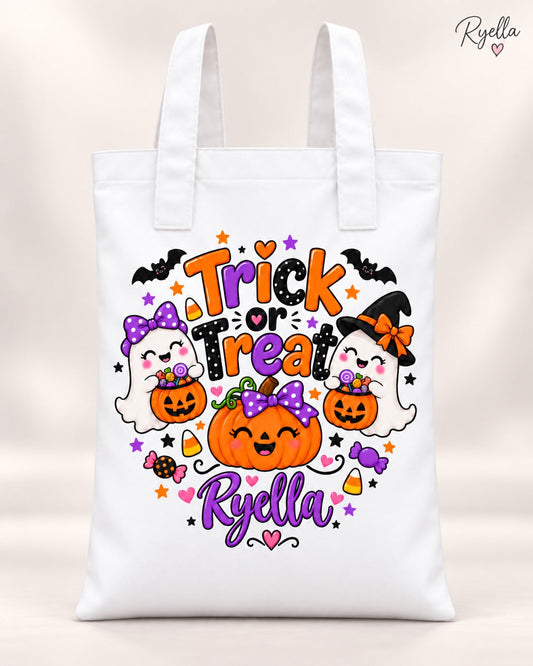 Personalised Cute Ghosts & Pumpkin Halloween Trick or Treat Bag