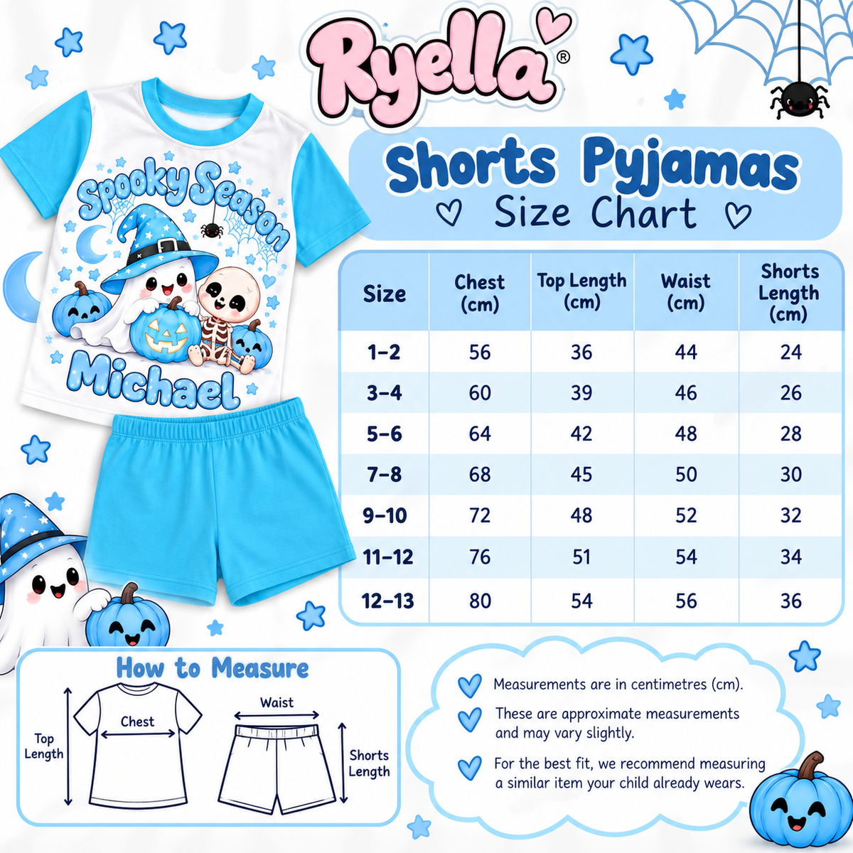 Personalised Boys Spooky Season Halloween Pyjamas – Baby Blue Kids PJs