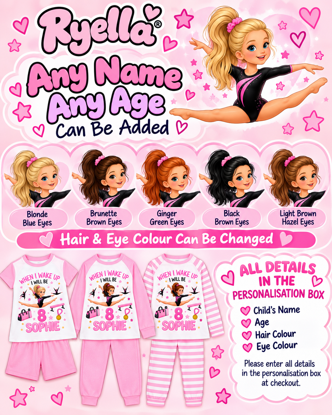 Personalised Gymnastics Pyjamas – Girls Birthday PJs
