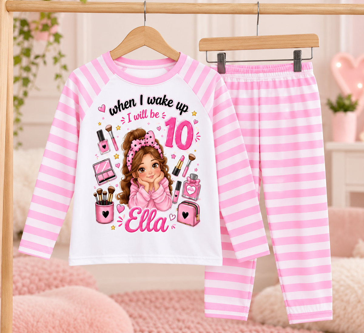 Personalised Makeup Birthday Pyjamas – Any Name, Age, Hair & Eye Colour