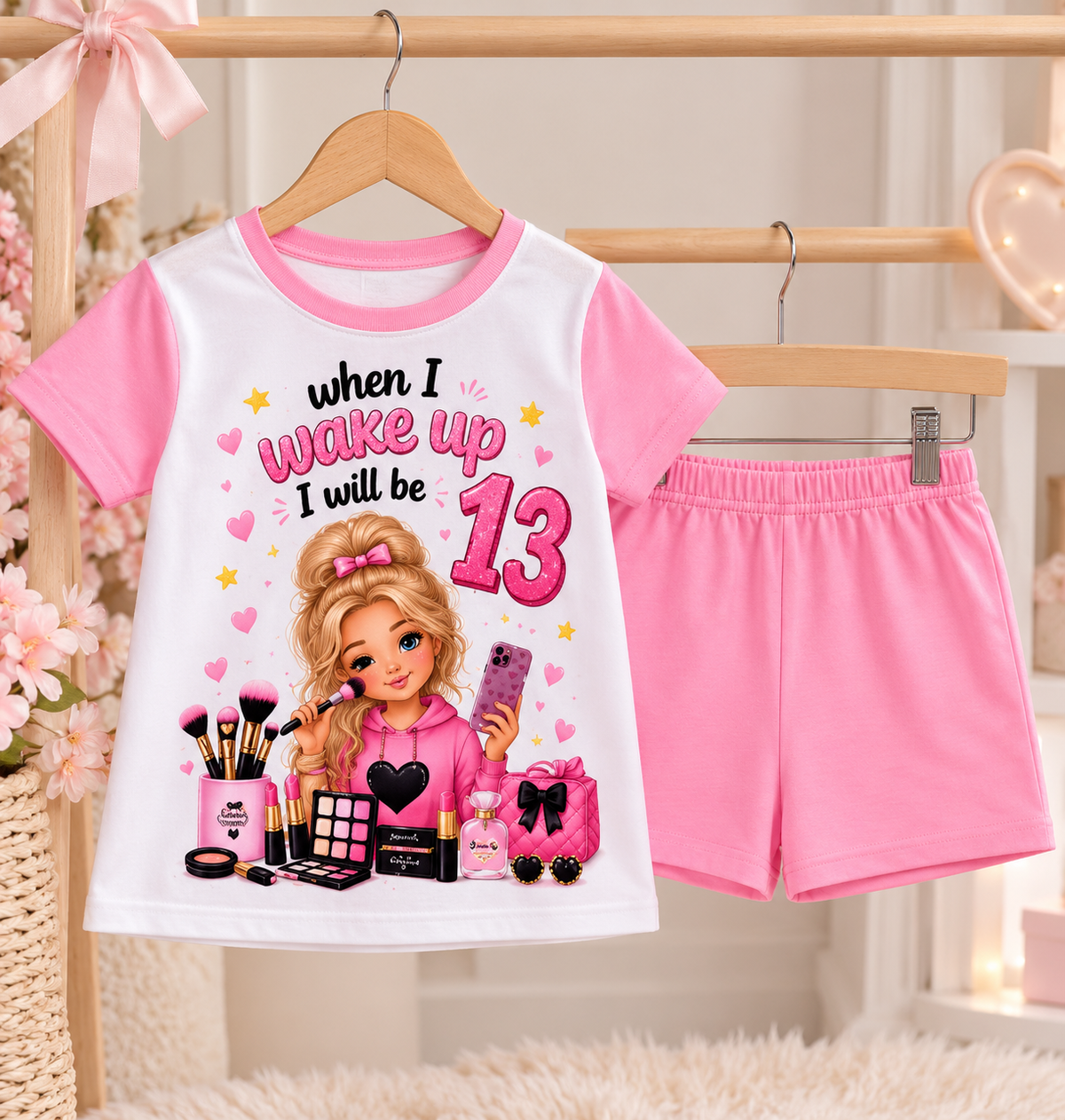 Personalised Girls Birthday Pyjamas – When I Wake Up Makeup Design