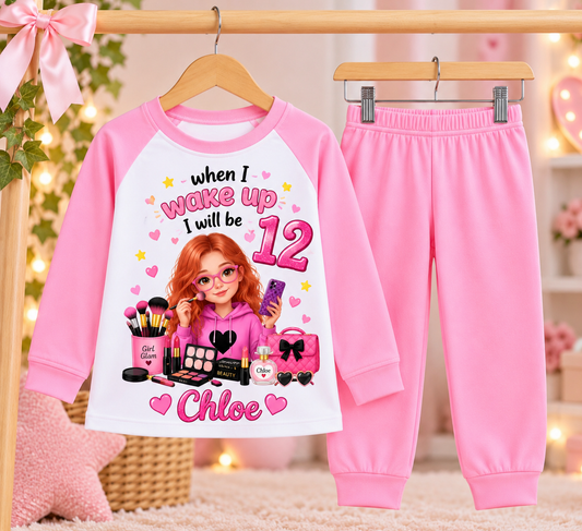 Personalised Girls Birthday Pyjamas – When I Wake Up Makeup Design