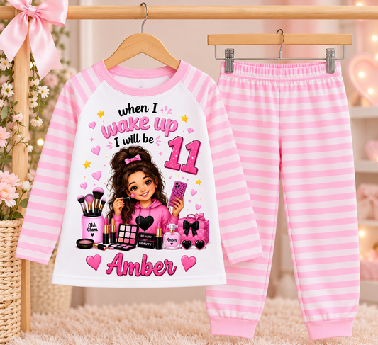 Personalised Girls Birthday Pyjamas – When I Wake Up Makeup Design