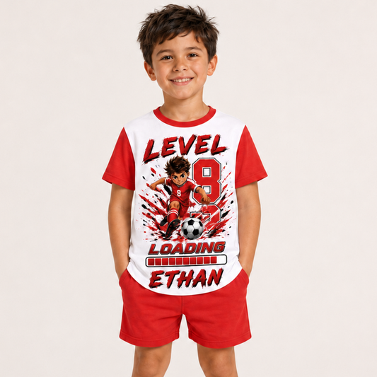Personalised Boys Football Birthday Pyjamas – Custom Name, Age & Hair