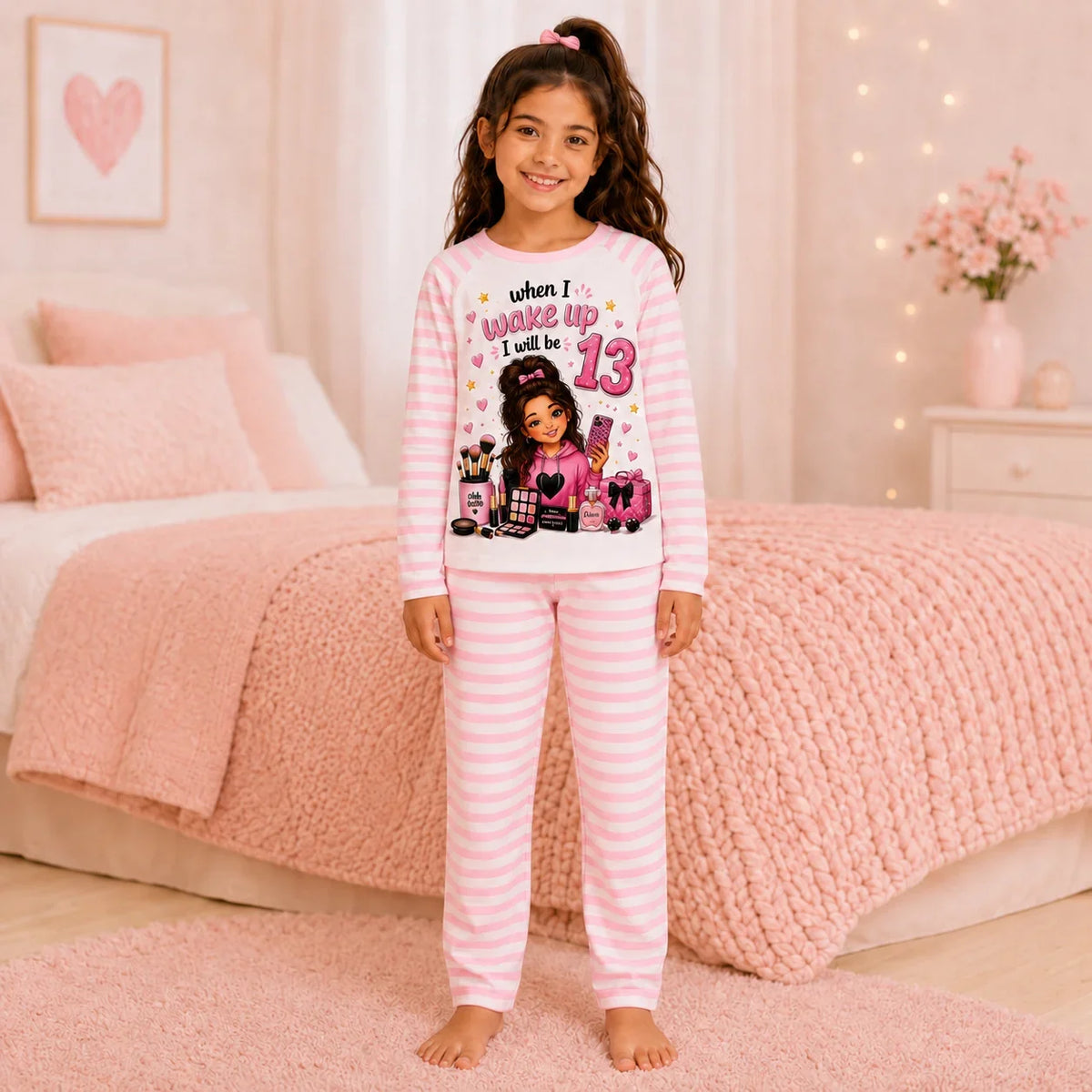 Personalised Girls Birthday Pyjamas – When I Wake Up Makeup Design