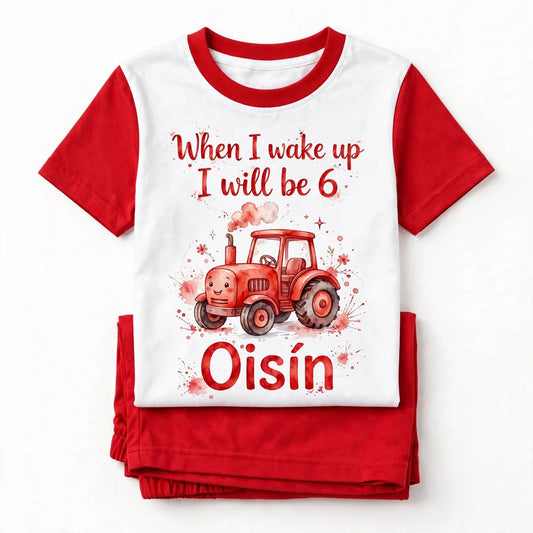 Personalised Red Tractor Birthday Pyjamas – When I Wake Up