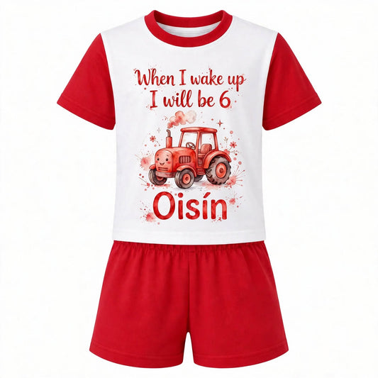 Personalised Red Tractor Birthday Pyjamas – When I Wake Up