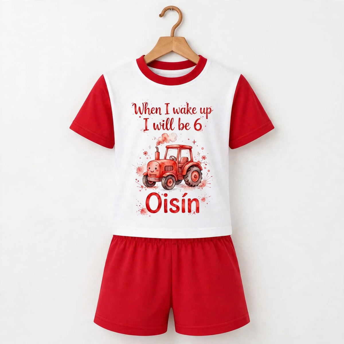 Personalised Red Tractor Birthday Pyjamas – When I Wake Up