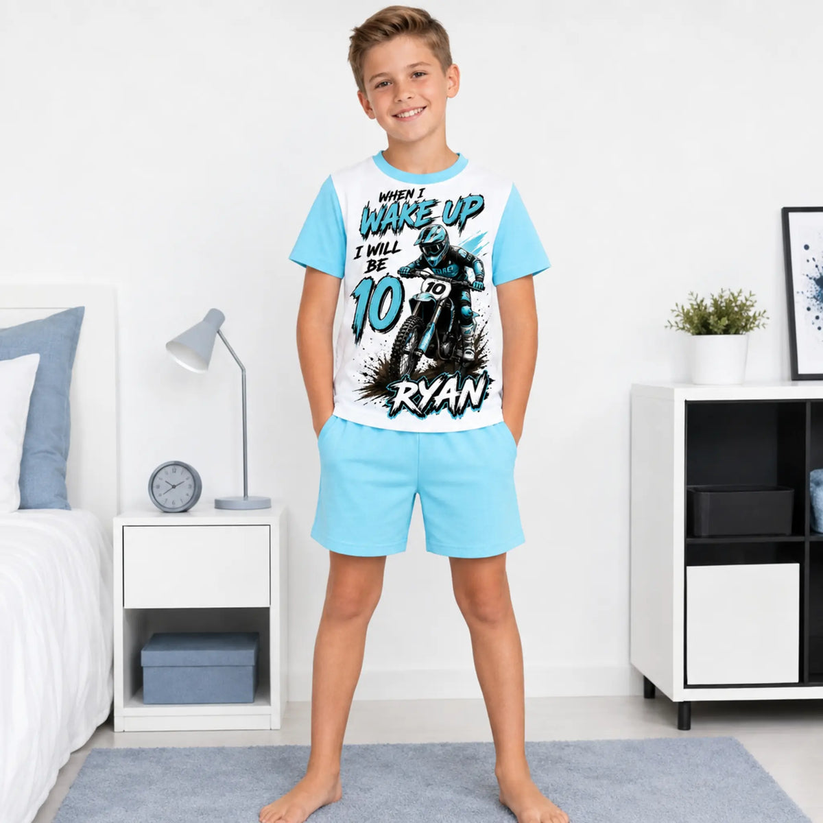 Personalised Boys Motocross Birthday Pyjamas – Name & Age
