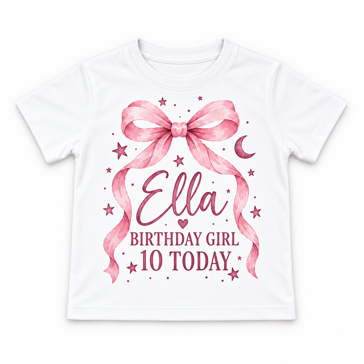 Personalised Girls Pink Bow Birthday T-Shirt – Name & Age