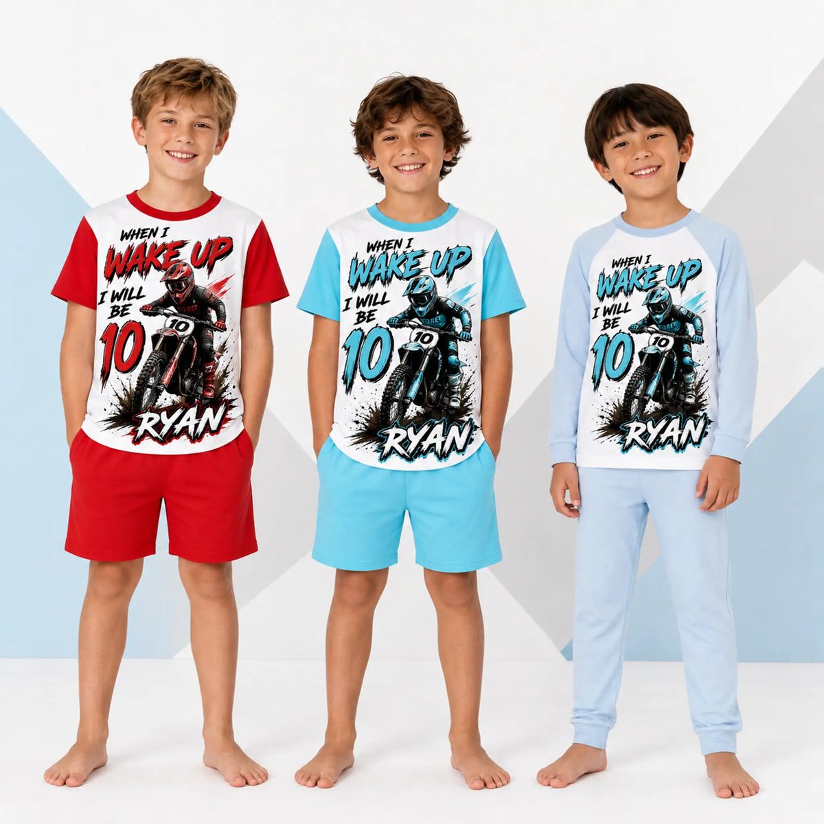 Personalised Boys Motocross Birthday Pyjamas – Name & Age
