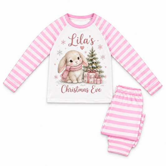 Personalised Girls Christmas Eve Pyjamas – Winter Bunny