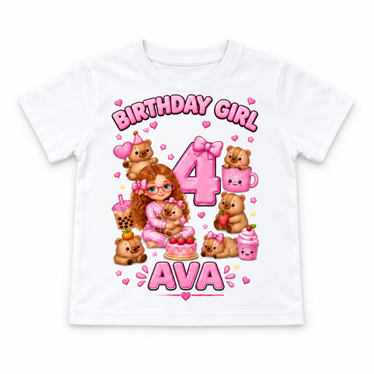 Personalised Girls Capybara Birthday T-Shirt – Name & Age