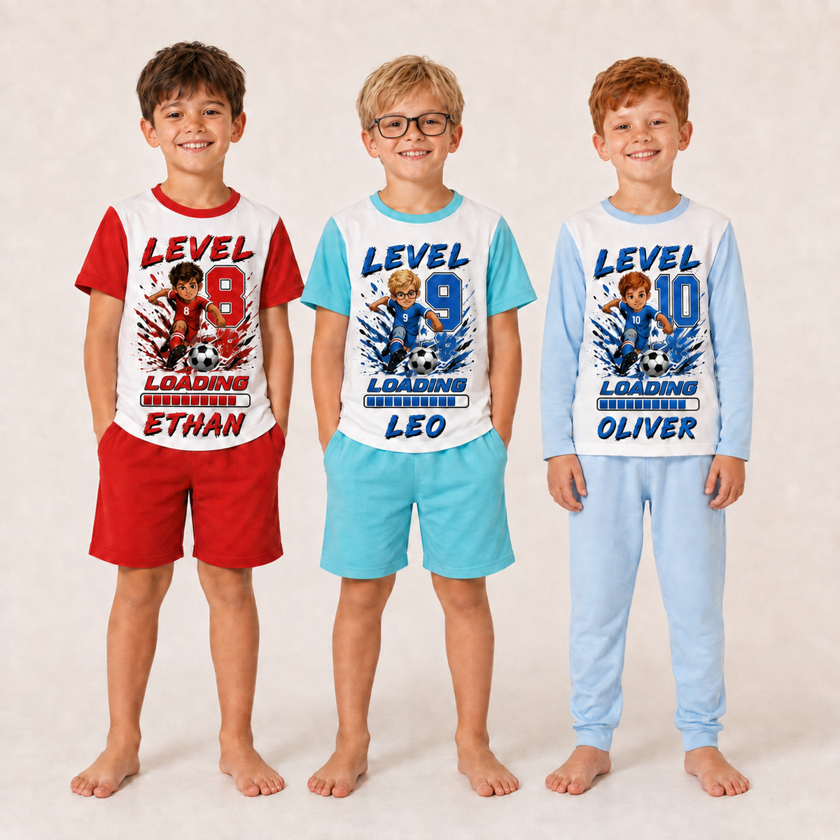 Personalised Boys Football Birthday Pyjamas – Custom Name, Age & Hair