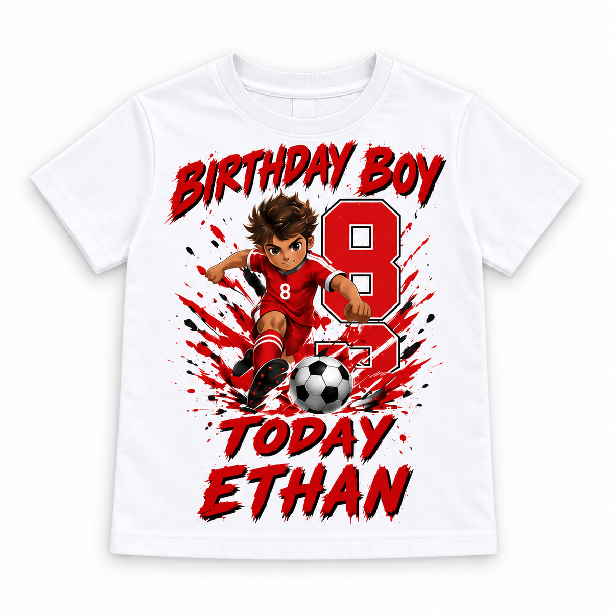 Personalised Boys Football Birthday T-Shirt – Name & Age