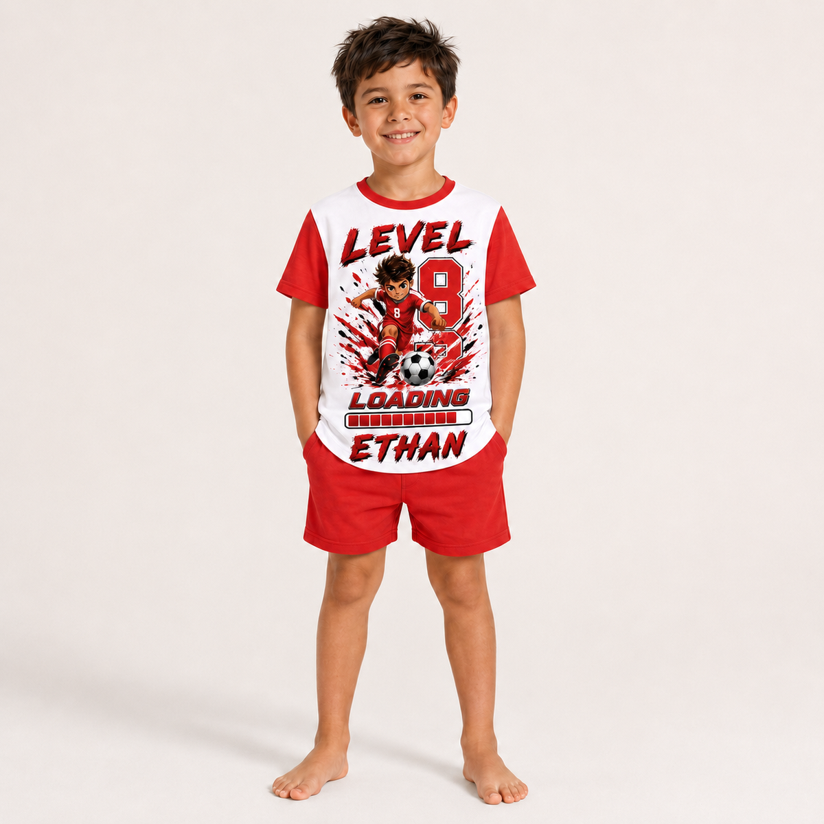 Personalised Boys Football Birthday Pyjamas – Custom Name, Age & Hair