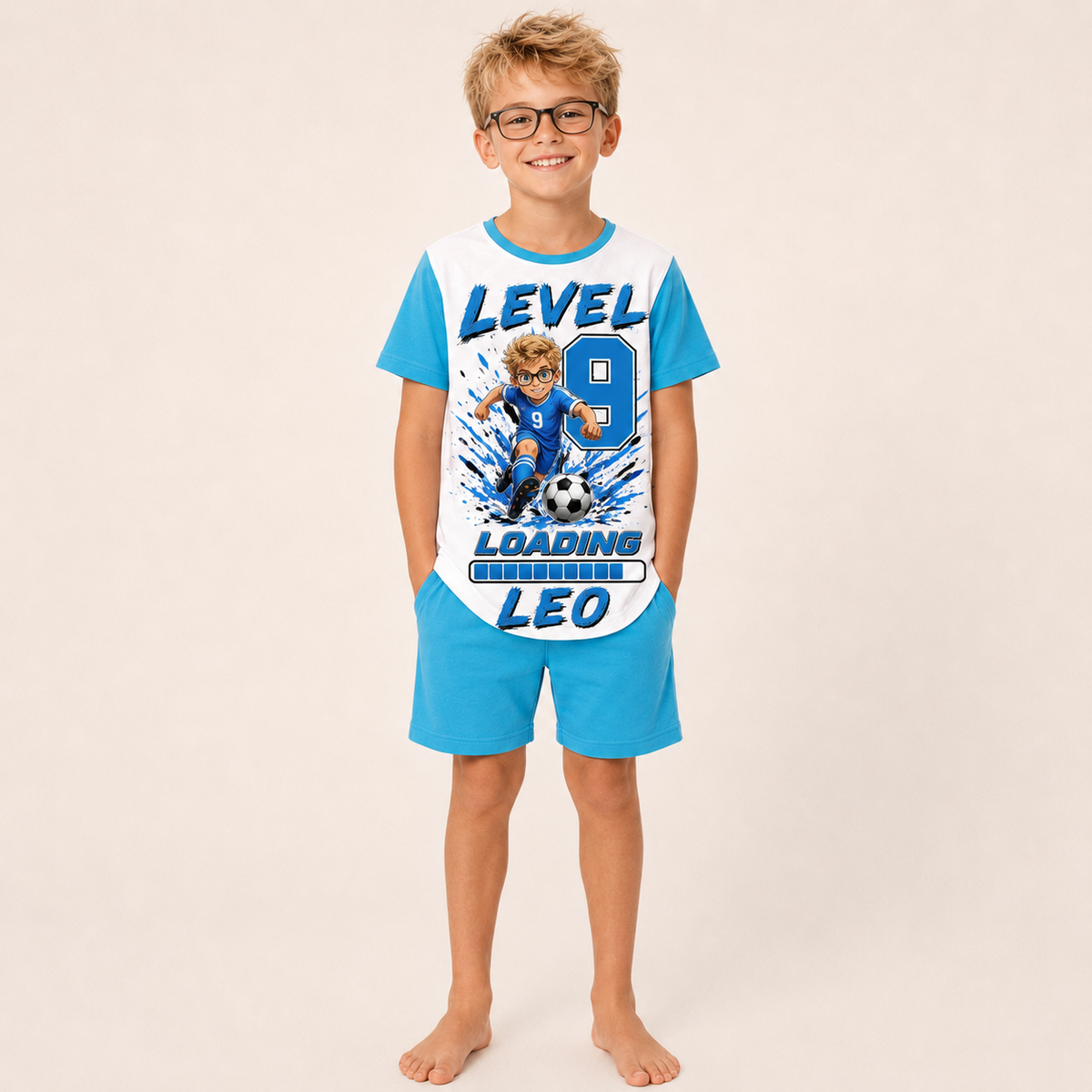 Personalised Boys Football Birthday Pyjamas – Custom Name, Age & Hair