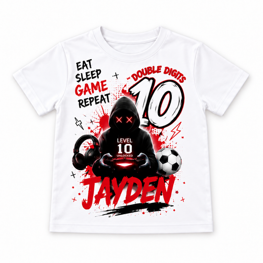 Personalised Boys Gamer Birthday T-Shirt – Name & Age