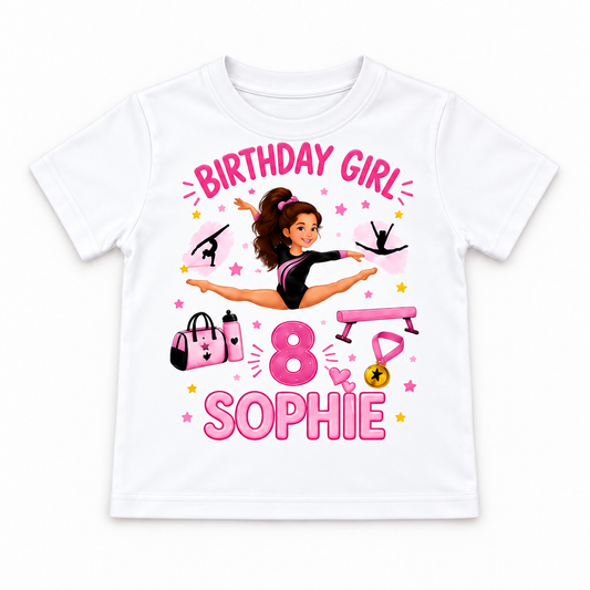 Personalised Girls Gymnastics Birthday T-Shirt – Name & Age
