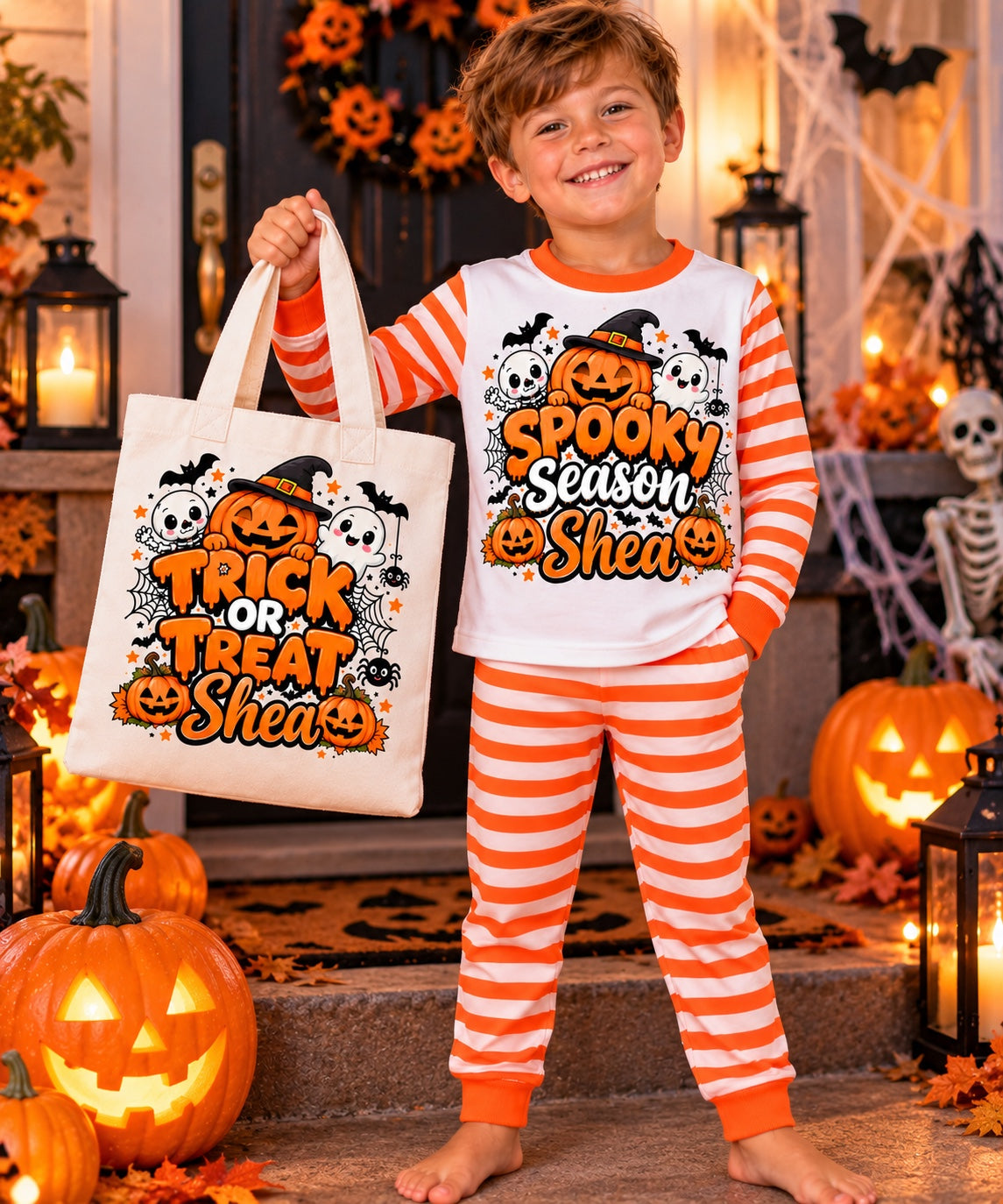 Personalised Halloween Pyjamas + Matching Tote Bag Set