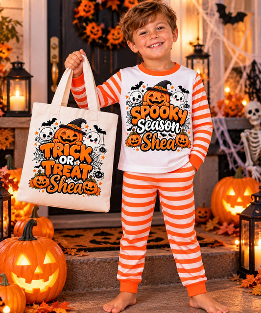 Personalised Halloween Pyjamas + Matching Tote Bag Set