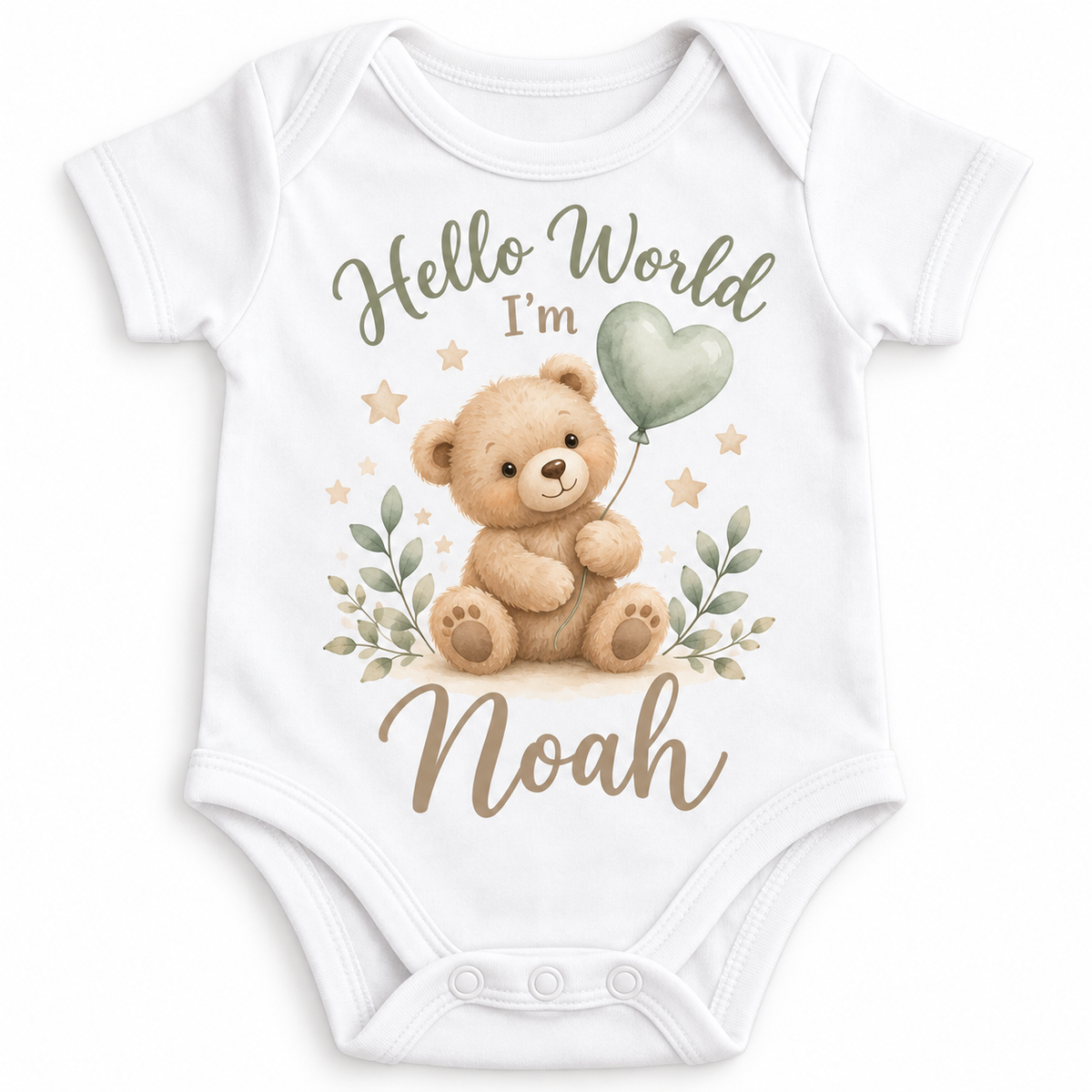 Personalised Hello World Teddy Baby Vest – Custom Name