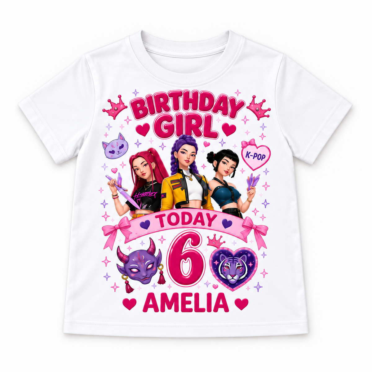 Personalised Girls K-Pop Birthday T-Shirt – Name & Age