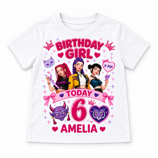Personalised Girls K-Pop Birthday T-Shirt – Name & Age