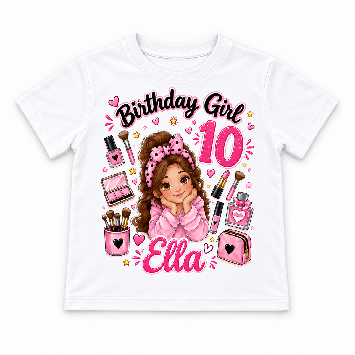 Personalised Girls Makeup Birthday T-Shirt – Name & Age