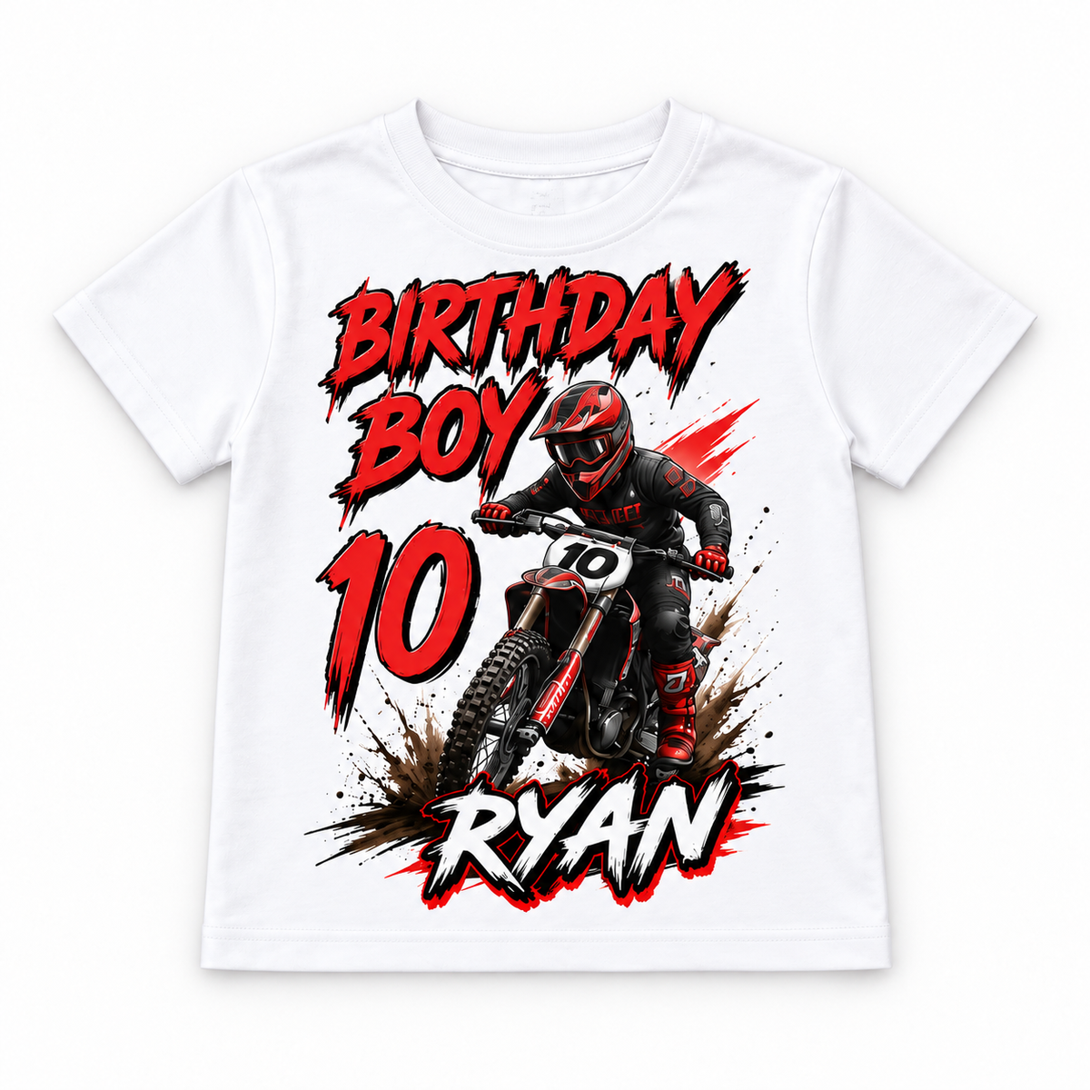Personalised Boys Motocross Birthday T-Shirt – Name & Age