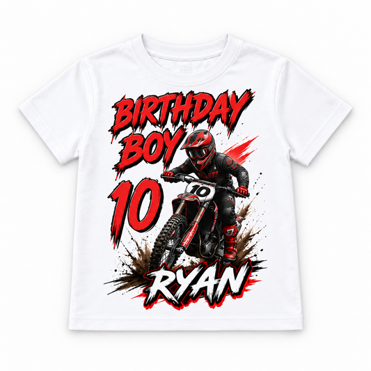 Personalised Boys Motocross Birthday T-Shirt – Name & Age