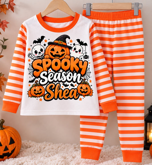 Personalised Spooky Season Orange Stripe Pyjamas