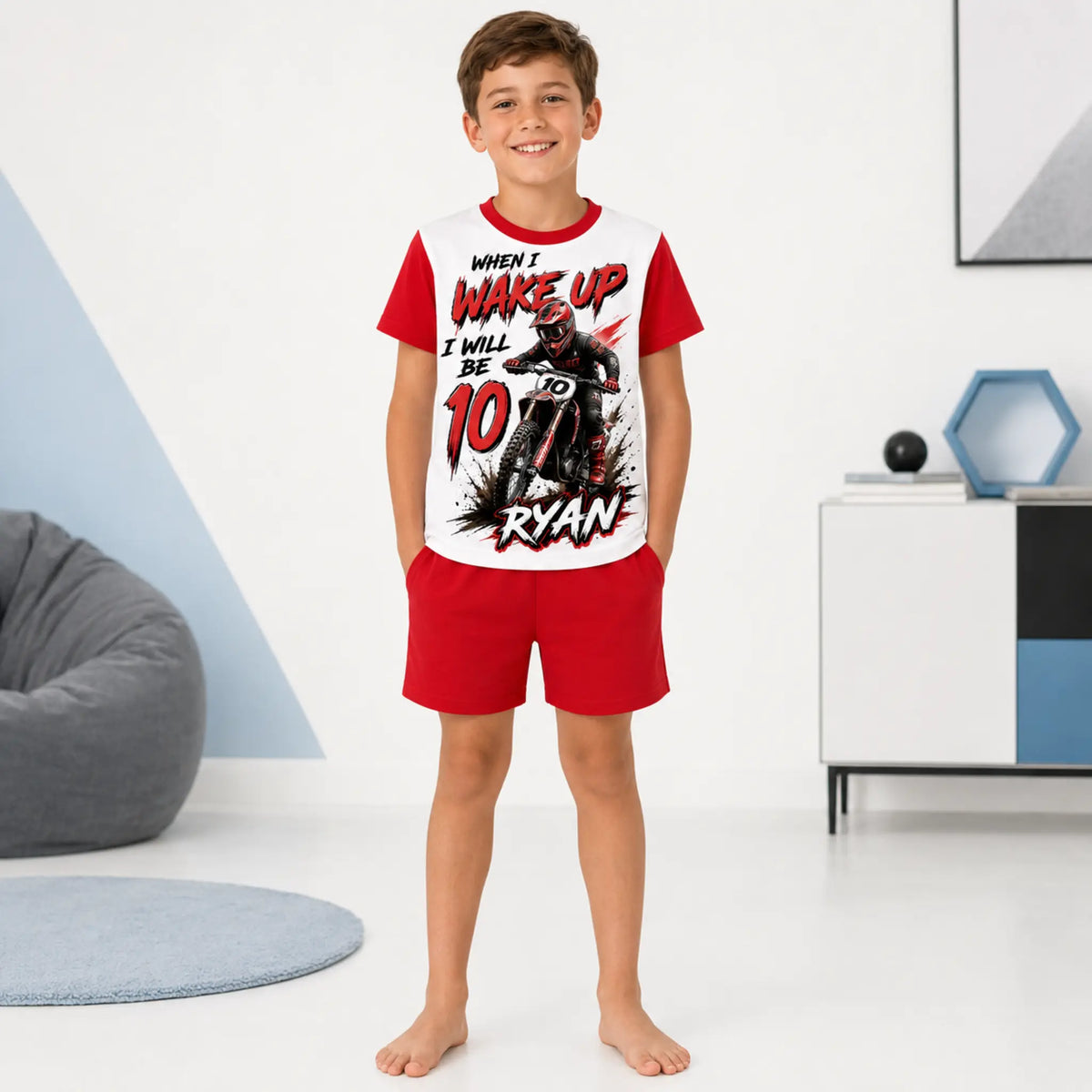 Personalised Boys Motocross Birthday Pyjamas – Name & Age