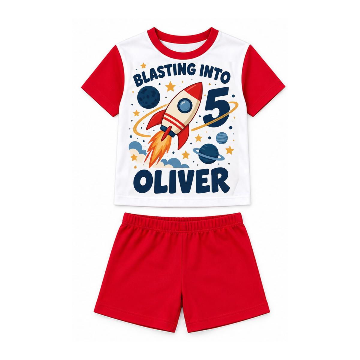 Personalised Boys Space Birthday Pyjamas – Rocket, Name & Age