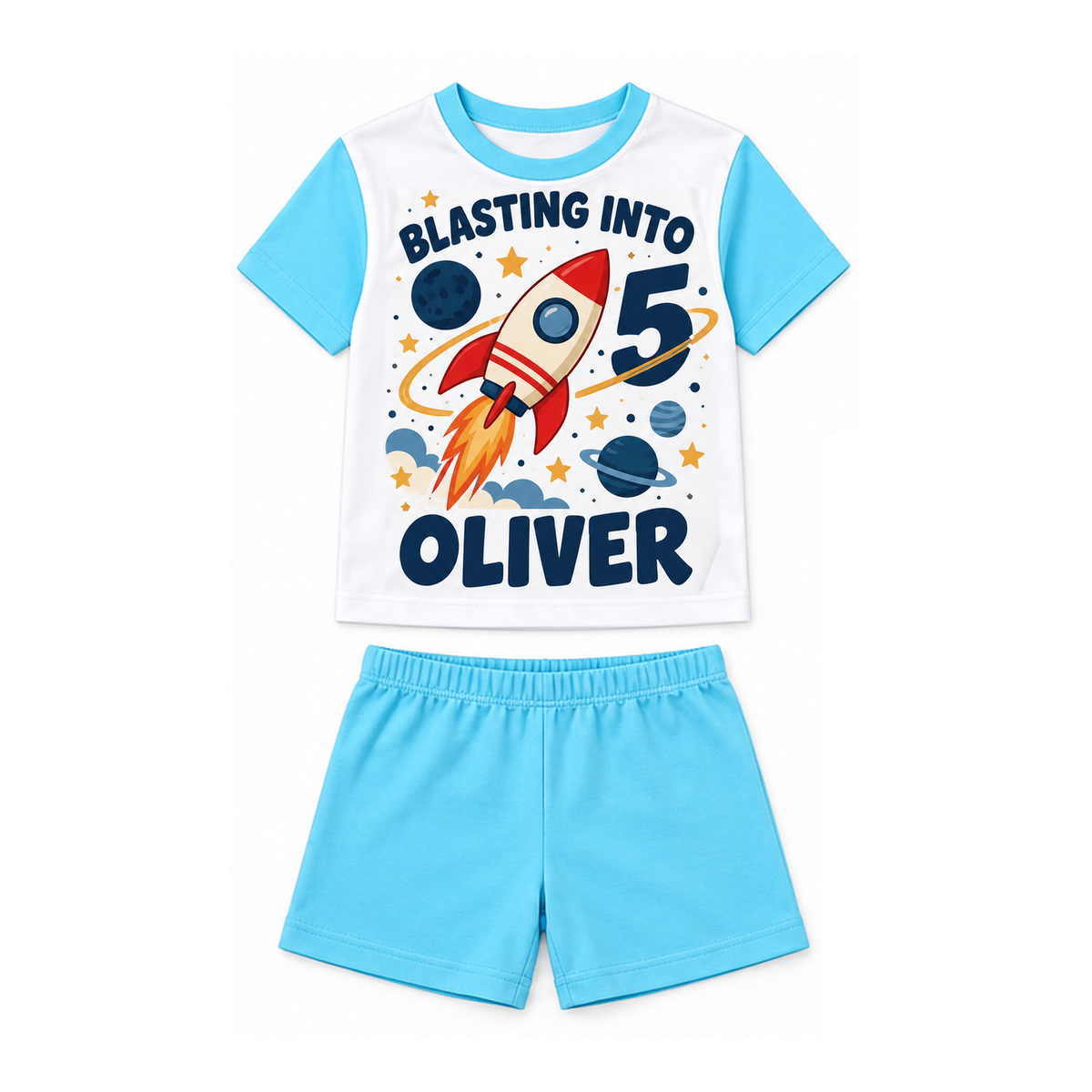 Personalised Boys Space Birthday Pyjamas – Rocket, Name & Age
