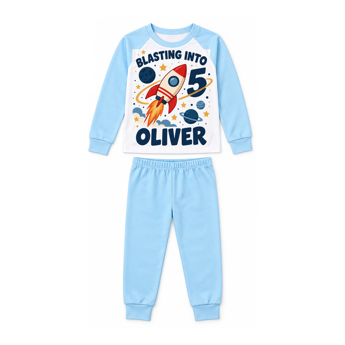 Personalised Boys Space Birthday Pyjamas – Rocket, Name & Age