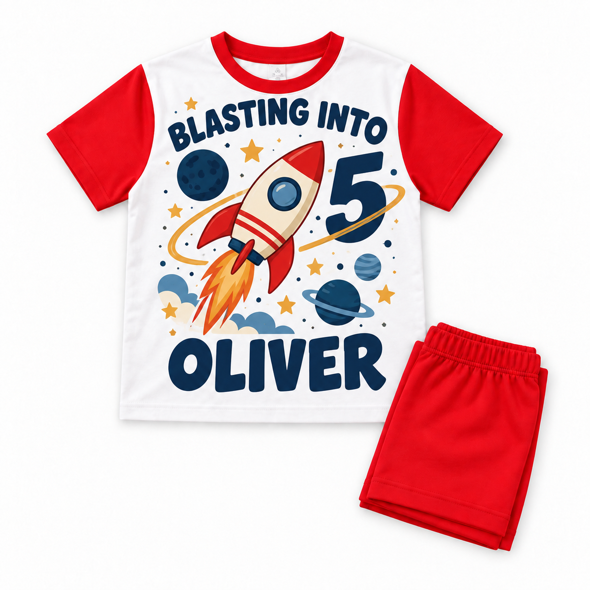 Personalised Boys Space Birthday Pyjamas – Rocket, Name & Age