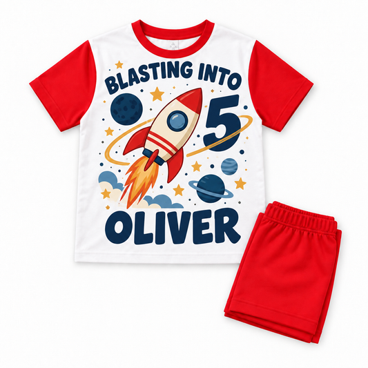 Personalised Boys Space Birthday Pyjamas – Rocket, Name & Age