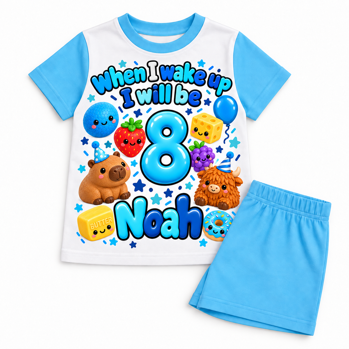 Personalised Birthday Pyjamas — Aqua Blue Shorts
