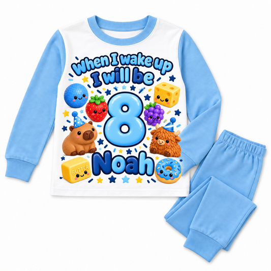 Personalised Birthday Pyjamas — Long Baby Blue