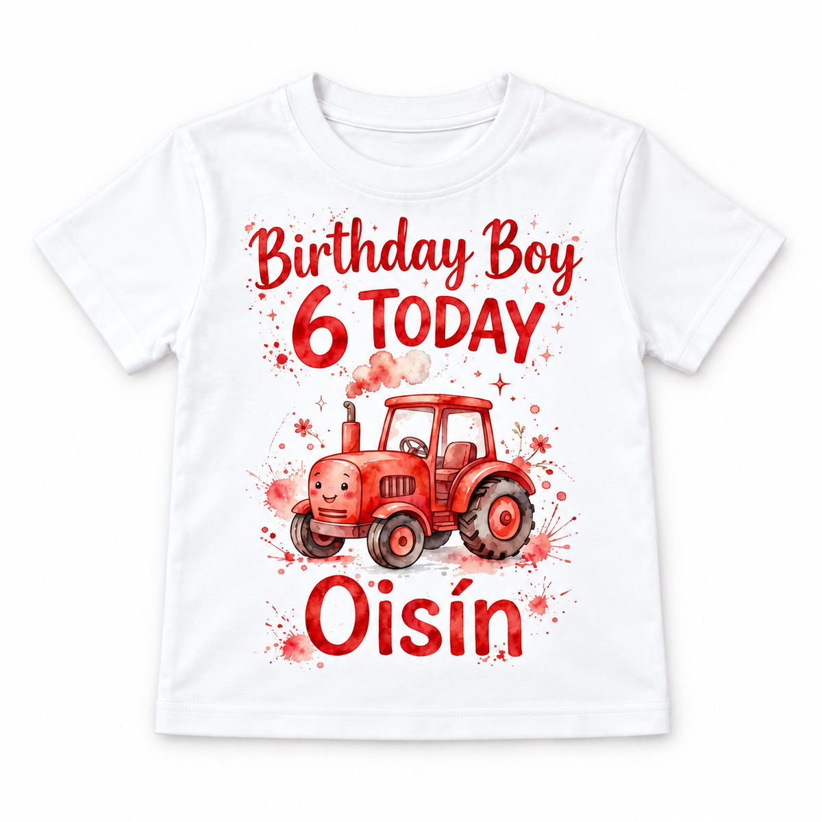 Personalised Boys Red Tractor Birthday T-Shirt – Name & Age